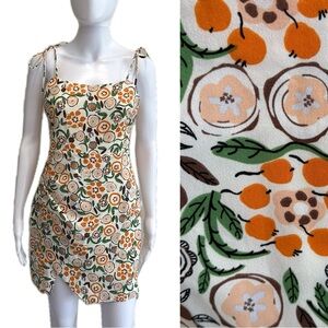 Mahina Fruit Print Dress Size Small Orange Floral Spaghetti Strap Sundress NEW